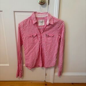 Women's Abercrombie & Fitch Pink and White Button Down Size Small
